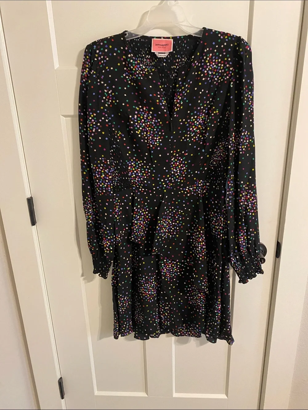 kate spade Black Multicolor Dot Long-Sleeve Peplum Dress